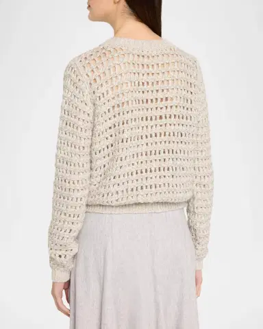 Brunello Cucinelli Glow Crochet Knit Crewneck Sweater | Thumbnail 3 Brunello Cucinelli Glow Crochet Knit Crewneck Sweater | Thumbnail 3