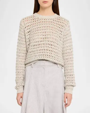 Brunello Cucinelli Glow Crochet Knit Crewneck Sweater | Thumbnail 4 Brunello Cucinelli Glow Crochet Knit Crewneck Sweater | Thumbnail 4