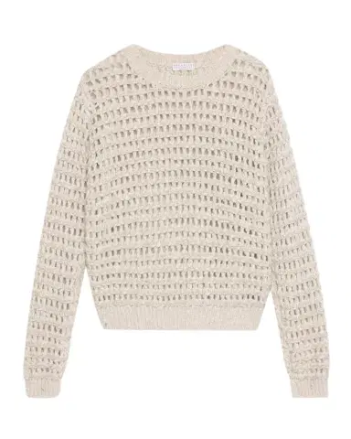 Brunello Cucinelli Glow Crochet Knit Crewneck Sweater | Thumbnail 1 Brunello Cucinelli Glow Crochet Knit Crewneck Sweater | Thumbnail 1