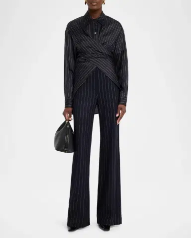 Lafayette 148 New York Pinstripe Silk Convertible Wrap Blouse | Thumbnail 2 Lafayette 148 New York Pinstripe Silk Convertible Wrap Blouse | Thumbnail 2