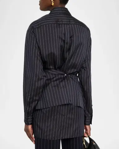 Lafayette 148 New York Pinstripe Silk Convertible Wrap Blouse | Thumbnail 3 Lafayette 148 New York Pinstripe Silk Convertible Wrap Blouse | Thumbnail 3