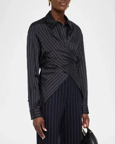 Lafayette 148 New York Pinstripe Silk Convertible Wrap Blouse | Thumbnail 4 Lafayette 148 New York Pinstripe Silk Convertible Wrap Blouse | Thumbnail 4