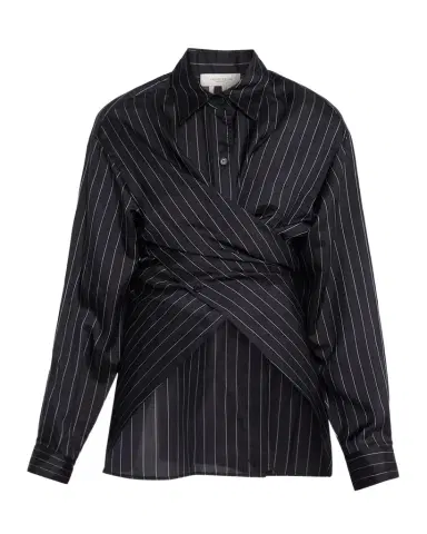 Lafayette 148 New York Pinstripe Silk Convertible Wrap Blouse | Thumbnail 1 Lafayette 148 New York Pinstripe Silk Convertible Wrap Blouse | Thumbnail 1