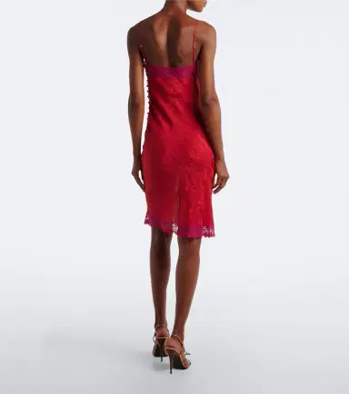 Saint Laurent Lace-trimmed silk jacquard midi dress | Thumbnail 3 Saint Laurent Lace-trimmed silk jacquard midi dress | Thumbnail 3