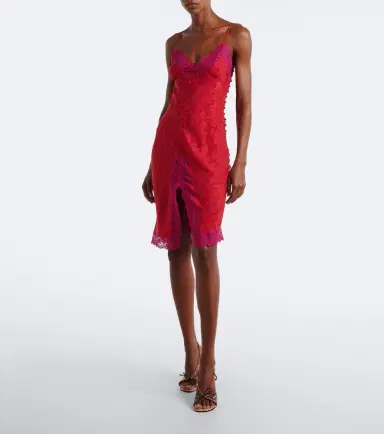 Saint Laurent Lace-trimmed silk jacquard midi dress | Thumbnail 5 Saint Laurent Lace-trimmed silk jacquard midi dress | Thumbnail 5