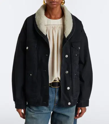 Isabel Marant Pimia fleece-trimmed denim jacket | Thumbnail 4 Isabel Marant Pimia fleece-trimmed denim jacket | Thumbnail 4