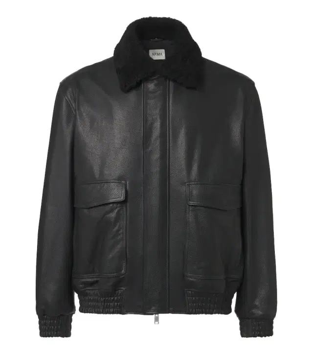 Bari teddy-trimmed leather blouson jacket Bari teddy-trimmed leather blouson jacket