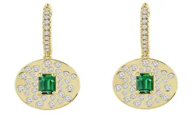 Wish Fine Jewelry 2.24ct Diamond Emerald 18K Gold Hoop Drop Earrings | Thumbnail 1 Wish Fine Jewelry 2.24ct Diamond Emerald 18K Gold Hoop Drop Earrings | Thumbnail 1
