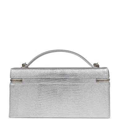 Chanel Chanel Top Handle Long Vanity Case with Chain Silver Metallic Lizard Embossed Calfskin Light Gold Hardware | Thumbnail 4 Chanel Chanel Top Handle Long Vanity Case with Chain Silver Metallic Lizard Embossed Calfskin Light Gold Hardware | Thumbnail 4