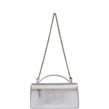 Chanel Chanel Top Handle Long Vanity Case with Chain Silver Metallic Lizard Embossed Calfskin Light Gold Hardware | Thumbnail 7 Chanel Chanel Top Handle Long Vanity Case with Chain Silver Metallic Lizard Embossed Calfskin Light Gold Hardware | Thumbnail 7