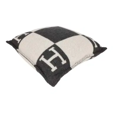 HERMÈS Hermes "Avalon" Ecru and Gris Fonce Signature H Pillow PM | Thumbnail 2 HERMÈS Hermes "Avalon" Ecru and Gris Fonce Signature H Pillow PM | Thumbnail 2