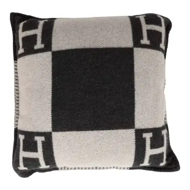 HERMÈS Hermes "Avalon" Ecru and Gris Fonce Signature H Pillow PM | Thumbnail 1 HERMÈS Hermes "Avalon" Ecru and Gris Fonce Signature H Pillow PM | Thumbnail 1