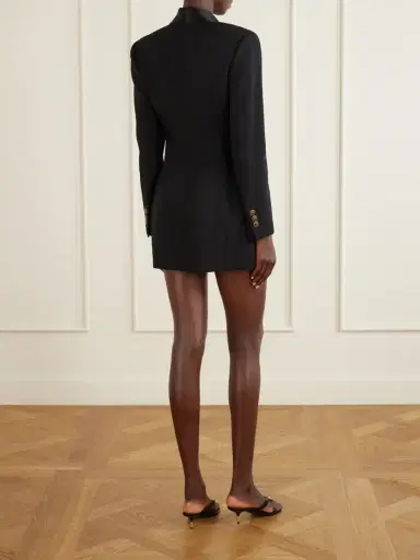 Versace Double-breasted Embellished Satin-trimmed Stretch-wool Mini Dress | Thumbnail 3 Versace Double-breasted Embellished Satin-trimmed Stretch-wool Mini Dress | Thumbnail 3