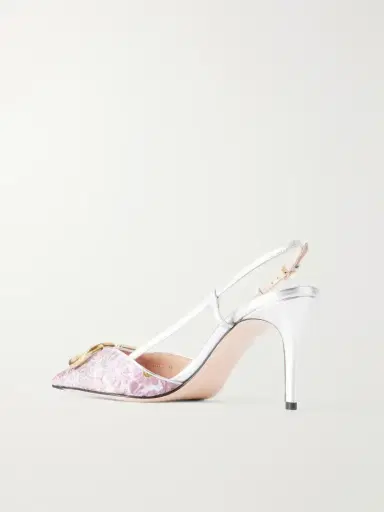 Valentino Garavani Vlogo Signature 80 Leather-trimmed Metallic Floral-jacquard Pumps | Thumbnail 3 Valentino Garavani Vlogo Signature 80 Leather-trimmed Metallic Floral-jacquard Pumps | Thumbnail 3