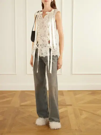 Simone Rocha Unraveling Ribbon Portrait Bow-detailed Lace Top | Thumbnail 2 Simone Rocha Unraveling Ribbon Portrait Bow-detailed Lace Top | Thumbnail 2