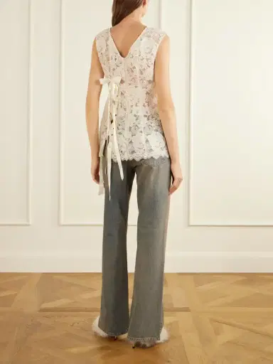 Simone Rocha Unraveling Ribbon Portrait Bow-detailed Lace Top | Thumbnail 3 Simone Rocha Unraveling Ribbon Portrait Bow-detailed Lace Top | Thumbnail 3