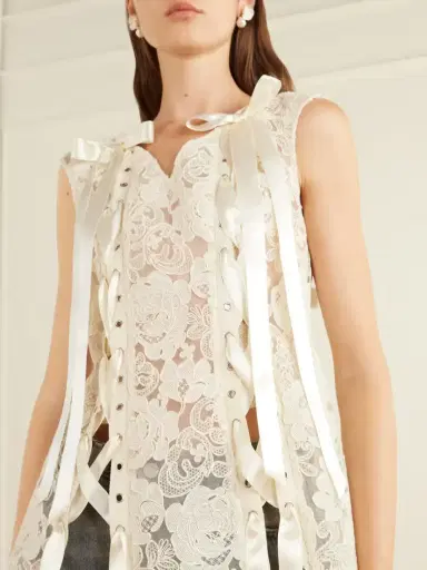 Simone Rocha Unraveling Ribbon Portrait Bow-detailed Lace Top | Thumbnail 4 Simone Rocha Unraveling Ribbon Portrait Bow-detailed Lace Top | Thumbnail 4