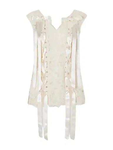 Simone Rocha Unraveling Ribbon Portrait Bow-detailed Lace Top | Thumbnail 1 Simone Rocha Unraveling Ribbon Portrait Bow-detailed Lace Top | Thumbnail 1