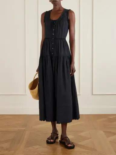 DÔEN Hortense Pintucked Embroidered Organic Cotton Midi Dress | Thumbnail 2 DÔEN Hortense Pintucked Embroidered Organic Cotton Midi Dress | Thumbnail 2