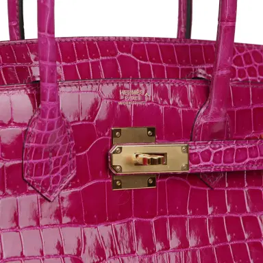 HERMÈS Hermes Birkin 30 Rose Pourpre Shiny Porosus Crocodile Gold Hardware | Thumbnail 7 HERMÈS Hermes Birkin 30 Rose Pourpre Shiny Porosus Crocodile Gold Hardware | Thumbnail 7