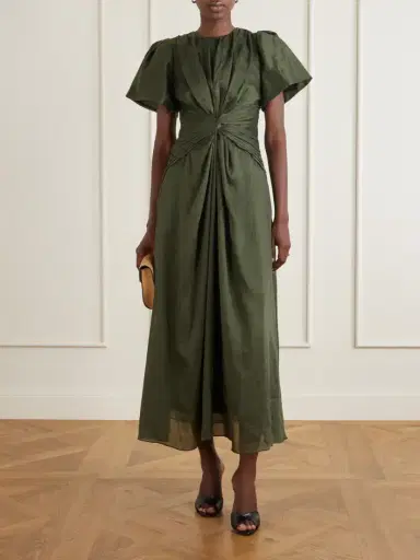 Aje Movement Gathered Lyocell And Linen-blend Midi Dress | Thumbnail 2 Aje Movement Gathered Lyocell And Linen-blend Midi Dress | Thumbnail 2