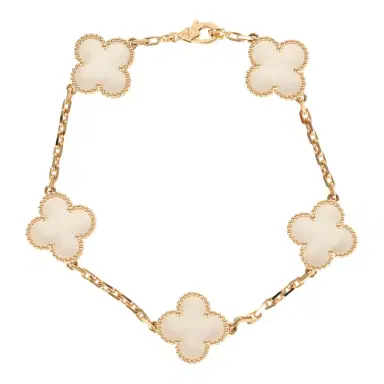 Van Cleef & Arpels Van Cleef & Arpels Vintage Alhambra Bracelet 5 Motif Rock Crystal 18K Yellow Gold | Thumbnail 1 Van Cleef & Arpels Van Cleef & Arpels Vintage Alhambra Bracelet 5 Motif Rock Crystal 18K Yellow Gold | Thumbnail 1