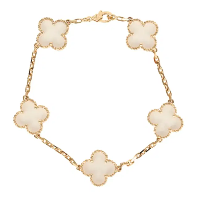 Van Cleef & Arpels Vintage Alhambra Bracelet 5 Motif Rock Crystal 18K Yellow Gold Van Cleef & Arpels Vintage Alhambra Bracelet 5 Motif Rock Crystal 18K Yellow Gold