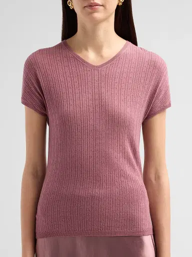 Vince Women's Pointelle Wool T-Shirt - Dusty Peony - Size XS | Thumbnail 5 Vince Women's Pointelle Wool T-Shirt - Dusty Peony - Size XS | Thumbnail 5