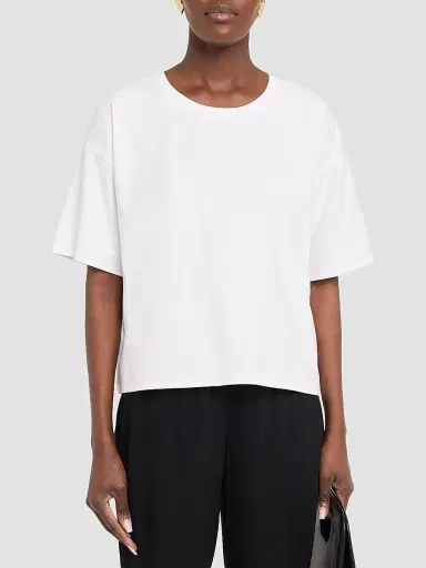 Eileen Fisher Women's Round Neck Cotton T-Shirt - White | Thumbnail 4 Eileen Fisher Women's Round Neck Cotton T-Shirt - White | Thumbnail 4