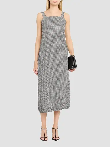 Eileen Fisher Women's Crinkled Check Lantern Midi Dress - Black White | Thumbnail 2 Eileen Fisher Women's Crinkled Check Lantern Midi Dress - Black White | Thumbnail 2