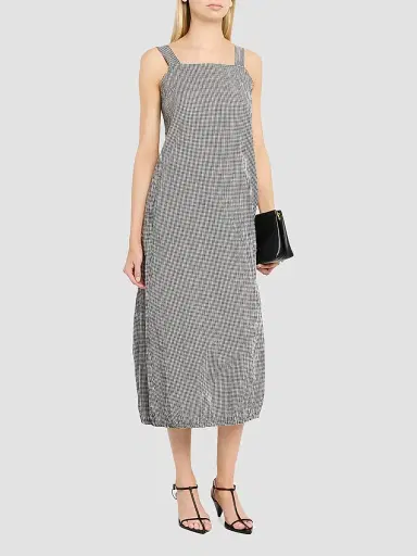 Eileen Fisher Women's Crinkled Check Lantern Midi Dress - Black White | Thumbnail 4 Eileen Fisher Women's Crinkled Check Lantern Midi Dress - Black White | Thumbnail 4