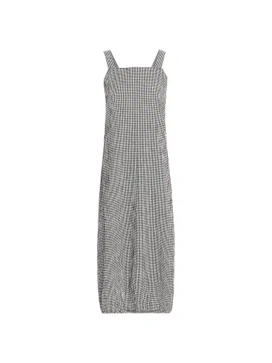 Eileen Fisher Women's Crinkled Check Lantern Midi Dress - Black White | Thumbnail 1 Eileen Fisher Women's Crinkled Check Lantern Midi Dress - Black White | Thumbnail 1