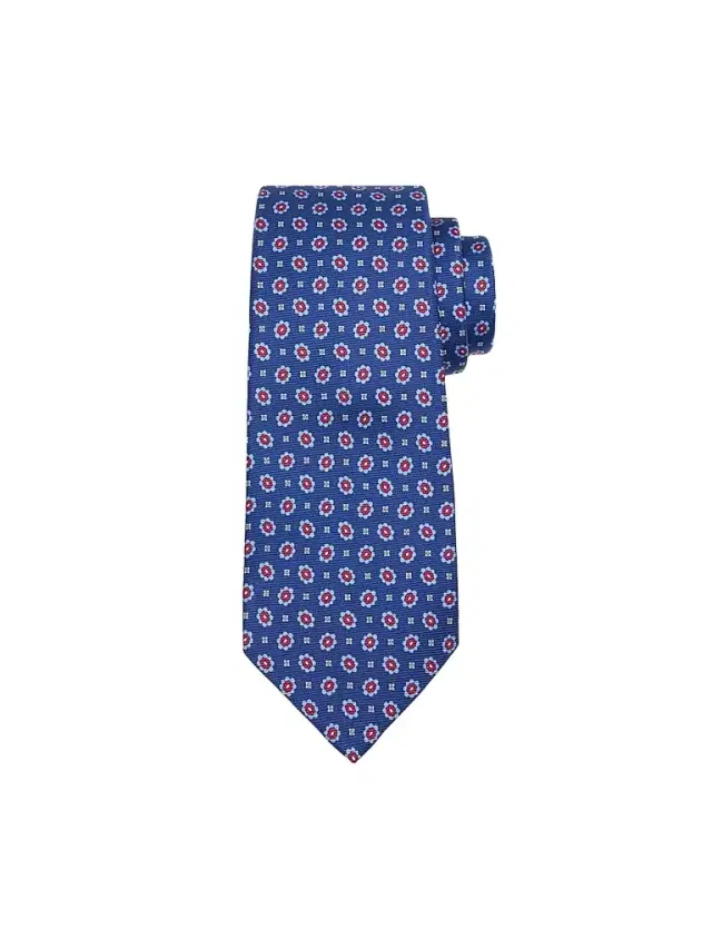 Men's Micro Floral Medallion Silk Tie - Navy Blue Men's Micro Floral Medallion Silk Tie - Navy Blue