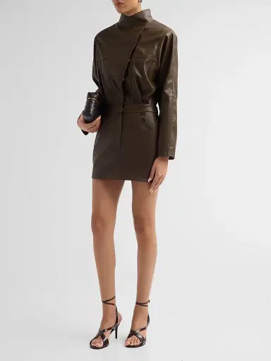 Ronny Kobo Women's Maddix Faux Leather Mini Dress - Dark Brown | Thumbnail 4 Ronny Kobo Women's Maddix Faux Leather Mini Dress - Dark Brown | Thumbnail 4