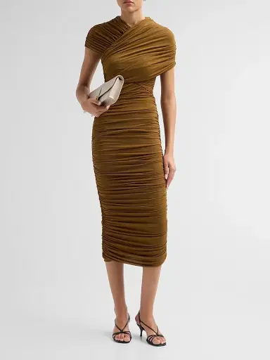 Ronny Kobo Women's Janel Ruched Midi Dress - Tapenade | Thumbnail 2 Ronny Kobo Women's Janel Ruched Midi Dress - Tapenade | Thumbnail 2