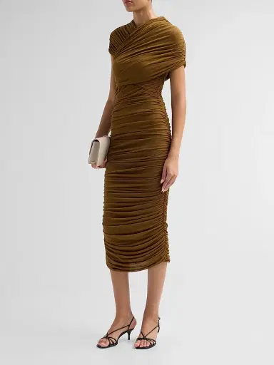 Ronny Kobo Women's Janel Ruched Midi Dress - Tapenade | Thumbnail 4 Ronny Kobo Women's Janel Ruched Midi Dress - Tapenade | Thumbnail 4