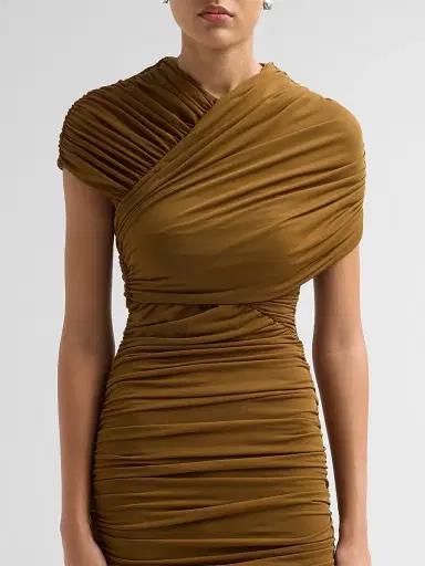 Ronny Kobo Women's Janel Ruched Midi Dress - Tapenade | Thumbnail 5 Ronny Kobo Women's Janel Ruched Midi Dress - Tapenade | Thumbnail 5