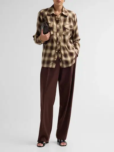Ronny Kobo Women's Tatie Plaid Shirt - Brown Multi | Thumbnail 2 Ronny Kobo Women's Tatie Plaid Shirt - Brown Multi | Thumbnail 2