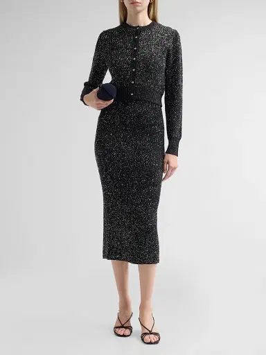 Toccin Women's Mollie Sequin Bouclé Cardigan - Onyx | Thumbnail 2 Toccin Women's Mollie Sequin Bouclé Cardigan - Onyx | Thumbnail 2