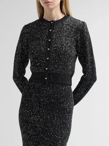 Toccin Women's Mollie Sequin Bouclé Cardigan - Onyx | Thumbnail 4 Toccin Women's Mollie Sequin Bouclé Cardigan - Onyx | Thumbnail 4