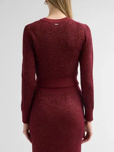 Toccin Women's Mollie Sequin Bouclé Cardigan - Oxblood | Thumbnail 3 Toccin Women's Mollie Sequin Bouclé Cardigan - Oxblood | Thumbnail 3