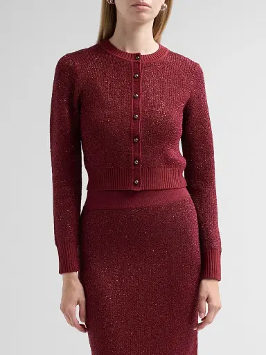 Toccin Women's Mollie Sequin Bouclé Cardigan - Oxblood | Thumbnail 4 Toccin Women's Mollie Sequin Bouclé Cardigan - Oxblood | Thumbnail 4