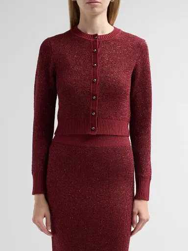 Toccin Women's Mollie Sequin Bouclé Cardigan - Oxblood | Thumbnail 5 Toccin Women's Mollie Sequin Bouclé Cardigan - Oxblood | Thumbnail 5
