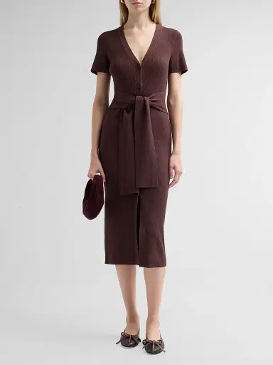 Toccin Women's Agnes Short-Sleeve Cardigan Midi Dress - Espresso | Thumbnail 2 Toccin Women's Agnes Short-Sleeve Cardigan Midi Dress - Espresso | Thumbnail 2