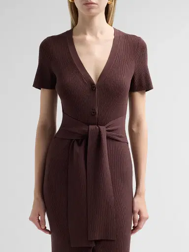 Toccin Women's Agnes Short-Sleeve Cardigan Midi Dress - Espresso | Thumbnail 5 Toccin Women's Agnes Short-Sleeve Cardigan Midi Dress - Espresso | Thumbnail 5