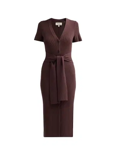 Toccin Women's Agnes Short-Sleeve Cardigan Midi Dress - Espresso | Thumbnail 1 Toccin Women's Agnes Short-Sleeve Cardigan Midi Dress - Espresso | Thumbnail 1
