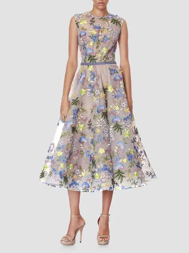 Bronx and Banco Women's Saba Blossom-Embroidered Midi Dress - Blue Multi | Thumbnail 3 Bronx and Banco Women's Saba Blossom-Embroidered Midi Dress - Blue Multi | Thumbnail 3