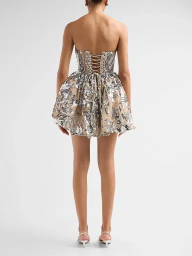 Bronx Banco Women's Chloe Sequined Floral Strapless Mini Dress - Dark Silver | Thumbnail 3 Bronx Banco Women's Chloe Sequined Floral Strapless Mini Dress - Dark Silver | Thumbnail 3