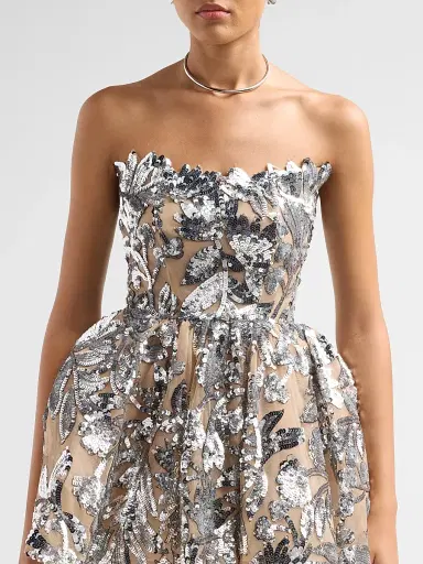 Bronx Banco Women's Chloe Sequined Floral Strapless Mini Dress - Dark Silver | Thumbnail 5 Bronx Banco Women's Chloe Sequined Floral Strapless Mini Dress - Dark Silver | Thumbnail 5