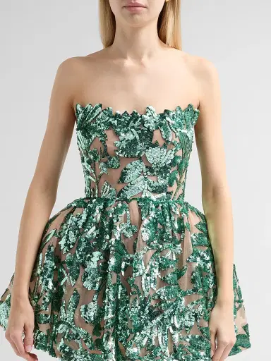 Bronx Banco Women's Chloe Sequined Floral Strapless Mini Dress - Teal | Thumbnail 5 Bronx Banco Women's Chloe Sequined Floral Strapless Mini Dress - Teal | Thumbnail 5